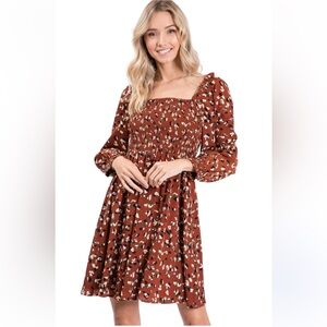 Hailey & Co. | Womens Floral Smocked A-line Puff Sleeve Dress - Size L - NWOT